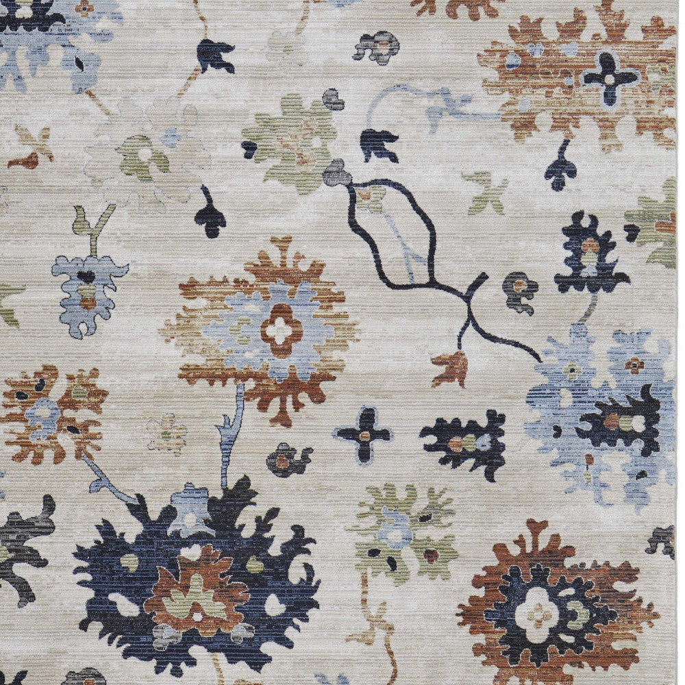 8 x 10 Ivory Red & Blue Floral Power Loom Rug