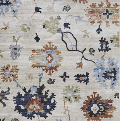 8 x 10 Ivory Red & Blue Floral Power Loom Rug