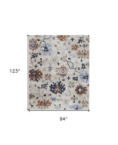 8 x 10 Ivory Red & Blue Floral Power Loom Rug