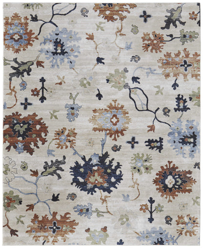 8 x 10 Ivory Red & Blue Floral Power Loom Rug