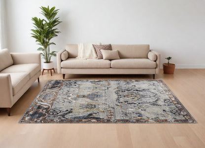8 x 10 Gray Black & Red Ikat Power Loom Rug