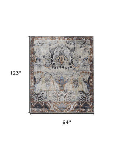8 x 10 Gray Black & Red Ikat Power Loom Rug