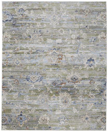 8 x 10 Ivory Green & Blue Floral Power Loom Rug