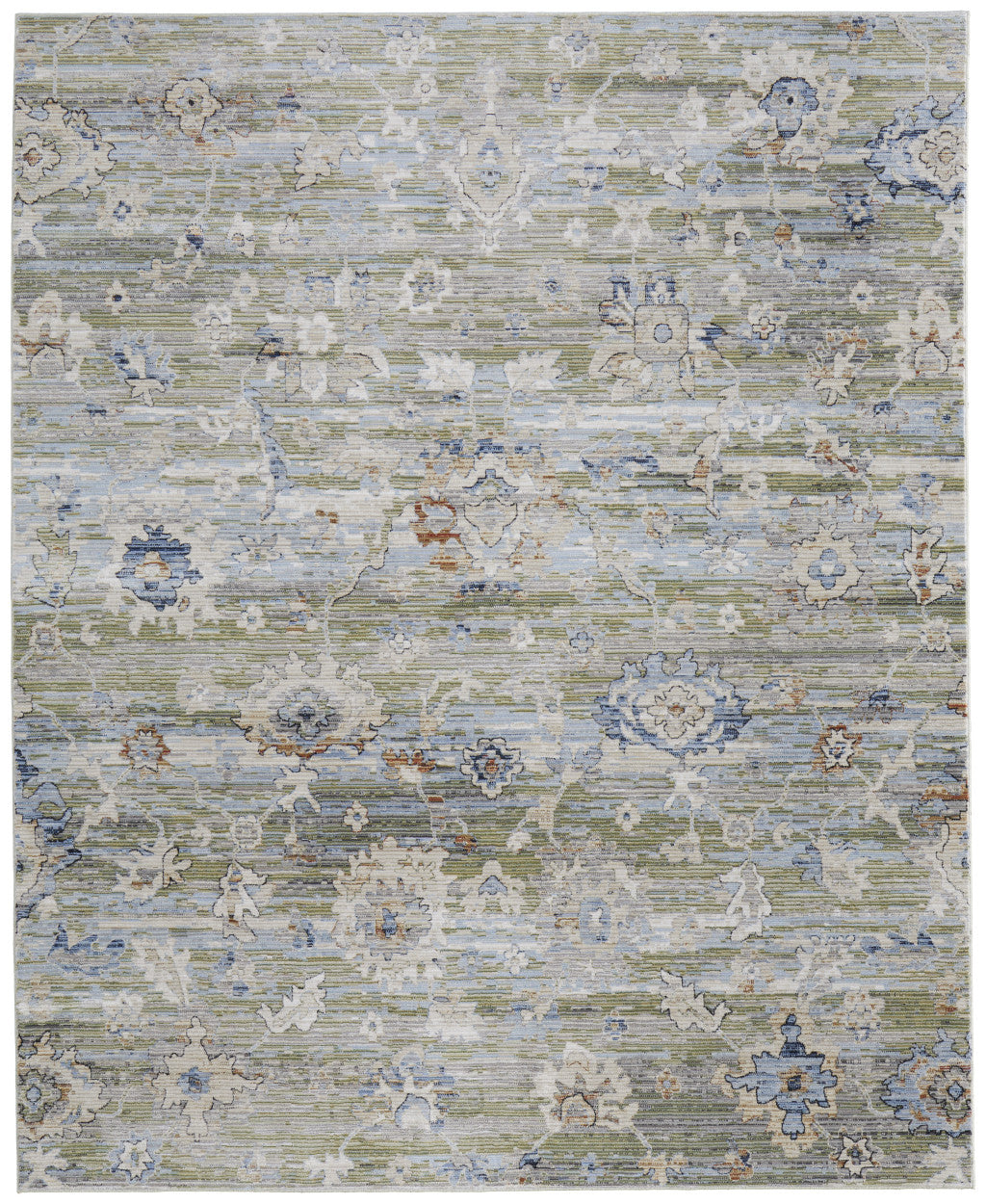 8 x 10 Ivory Green & Blue Floral Power Loom Rug