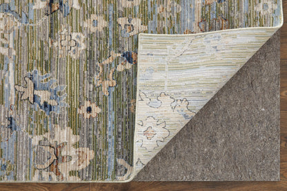 8 x 10 Ivory Green & Blue Floral Power Loom Rug