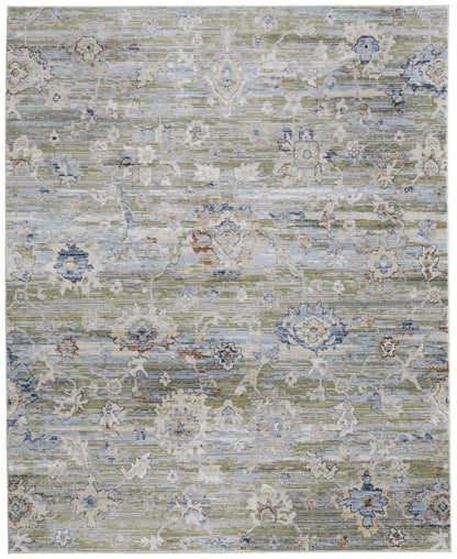 8 x 10 Ivory Green & Blue Floral Power Loom Rug