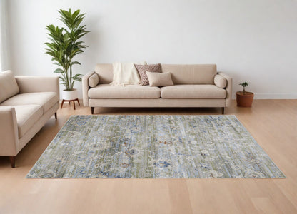 8 x 10 Ivory Green & Blue Floral Power Loom Rug