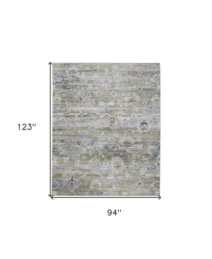 8 x 10 Ivory Green & Blue Floral Power Loom Rug