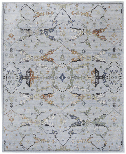 8 x 10 Gray Blue & Green Floral Power Loom Rug