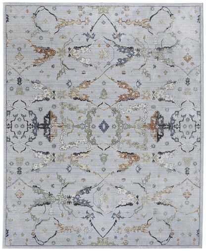 8 x 10 Gray Blue & Green Floral Power Loom Rug