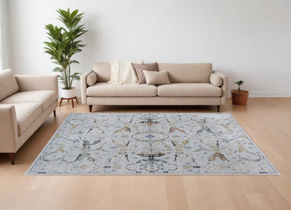 8 x 10 Gray Blue & Green Floral Power Loom Rug