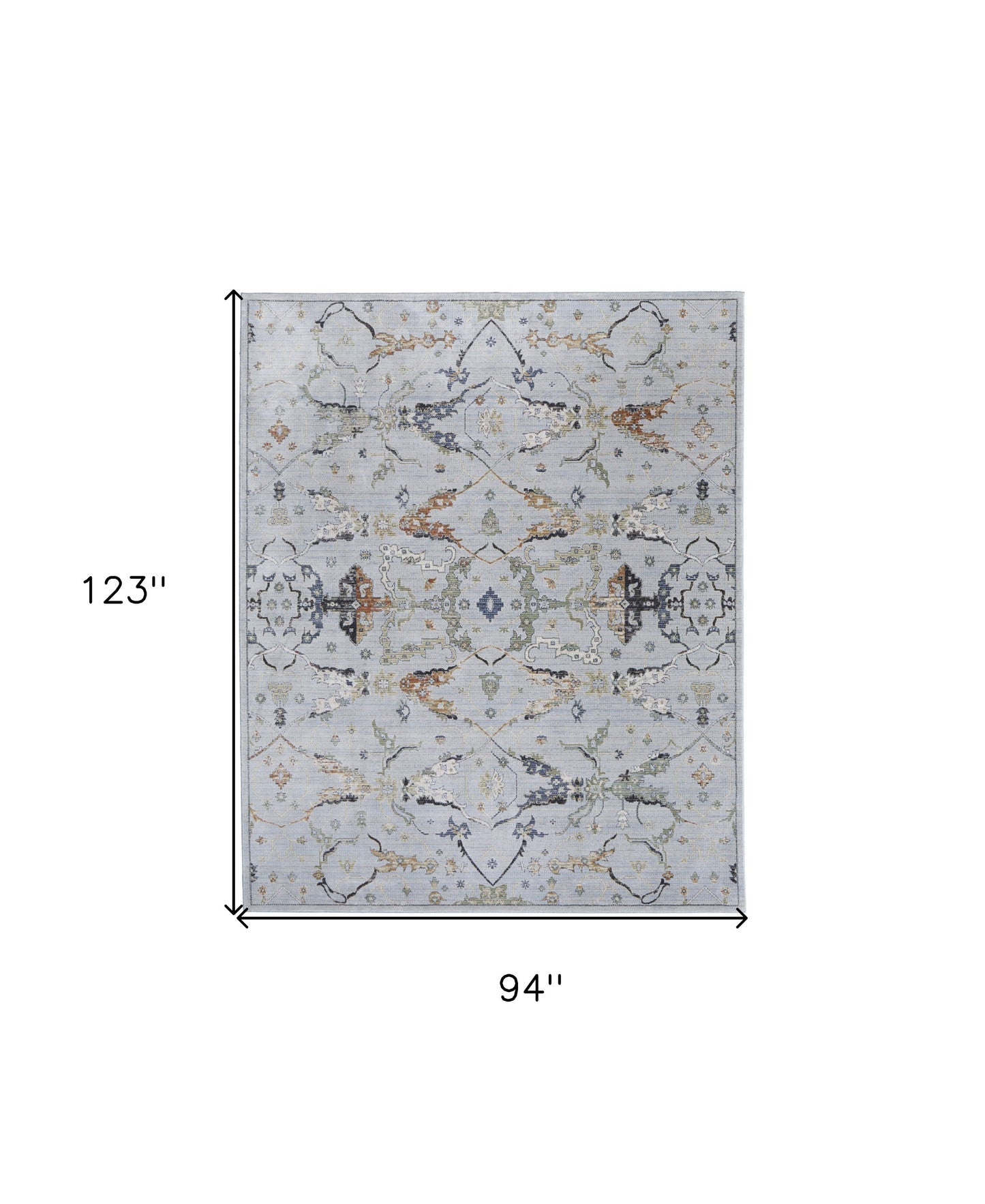 8 x 10 Gray Blue & Green Floral Power Loom Rug