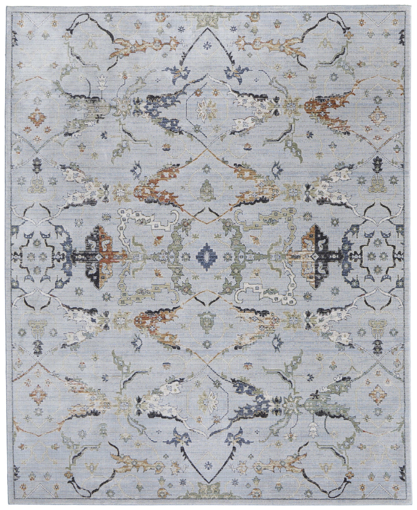 8 x 10 Gray Blue & Green Floral Power Loom Rug