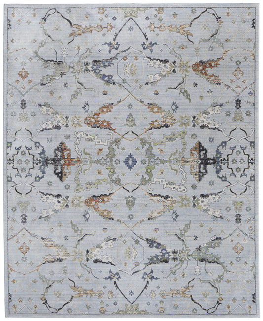 8 x 10 Gray Blue & Green Floral Power Loom Rug