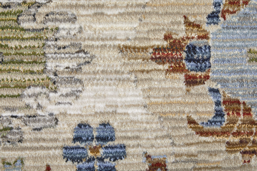 8 x 10 Ivory Red & Blue Floral Power Loom Rug