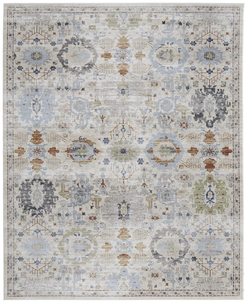 8 x 10 Ivory Red & Blue Floral Power Loom Rug