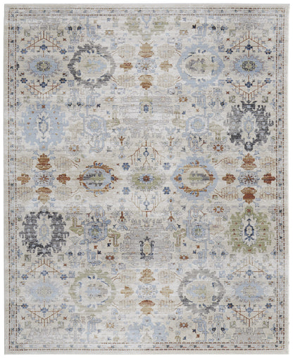 8 x 10 Ivory Red & Blue Floral Power Loom Rug