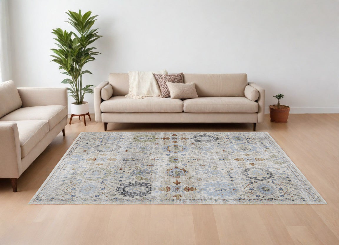 8 x 10 Ivory Red & Blue Floral Power Loom Rug
