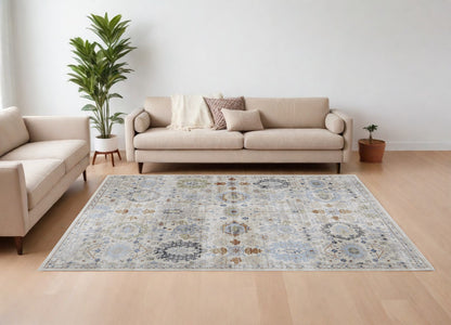 8 x 10 Ivory Red & Blue Floral Power Loom Rug