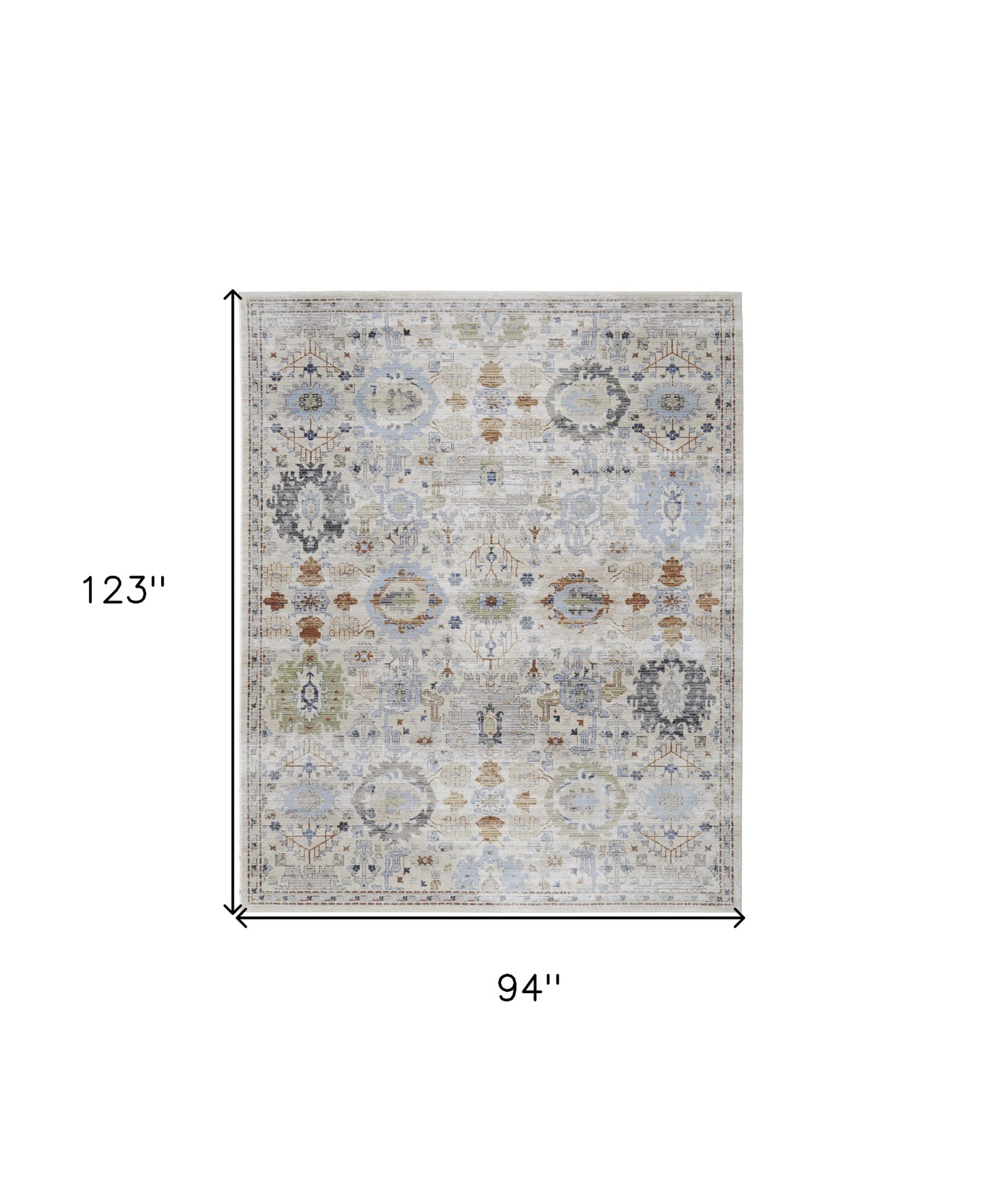 8 x 10 Ivory Red & Blue Floral Power Loom Rug