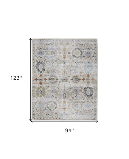 8 x 10 Ivory Red & Blue Floral Power Loom Rug