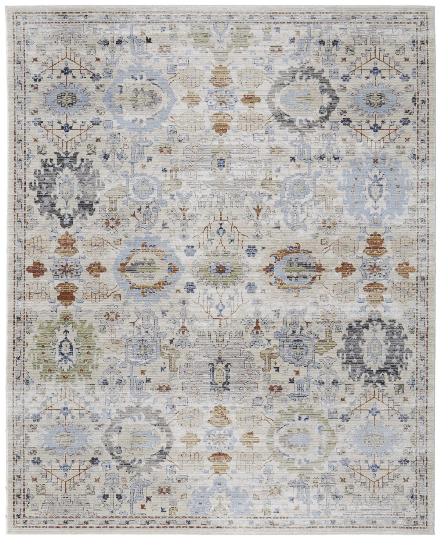 8 x 10 Ivory Red & Blue Floral Power Loom Rug
