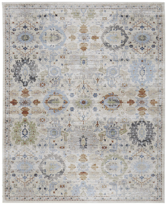 8 x 10 Ivory Red & Blue Floral Power Loom Rug