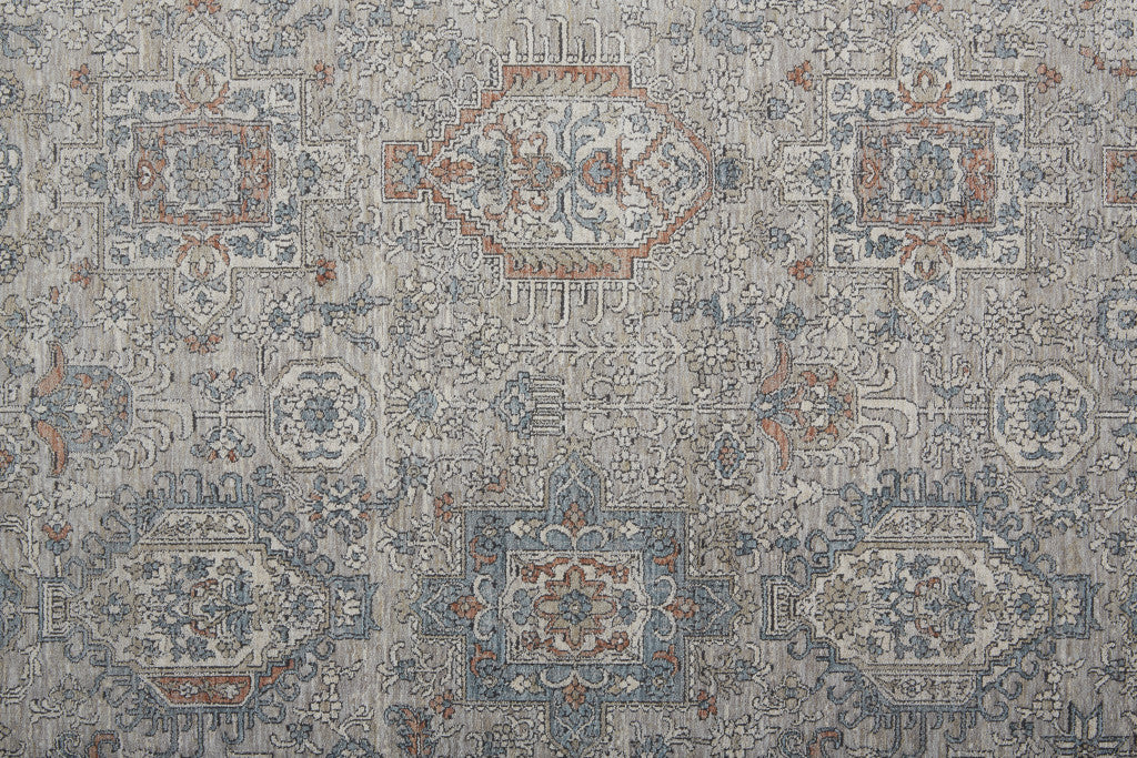 5 x 7 Silver Taupe & Blue Oriental Power Loom Rug With Fringe