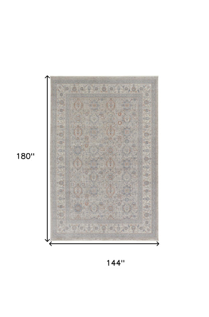 12 x 15 Silver Taupe & Blue Oriental Power Loom Rug With Fringe