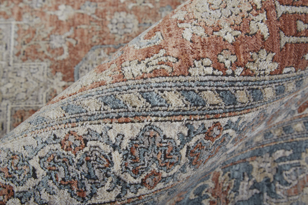 5 x 7 Blue & Red Oriental Power Loom Rug With Fringe