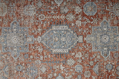 5 x 7 Blue & Red Oriental Power Loom Rug With Fringe