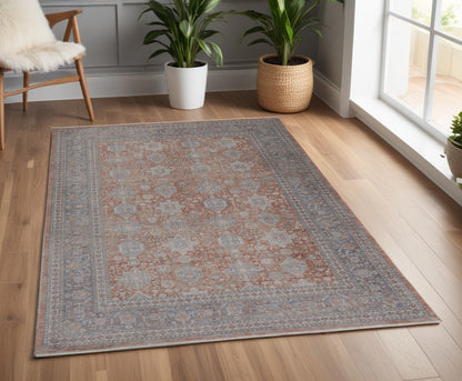 5 x 7 Blue & Red Oriental Power Loom Rug With Fringe