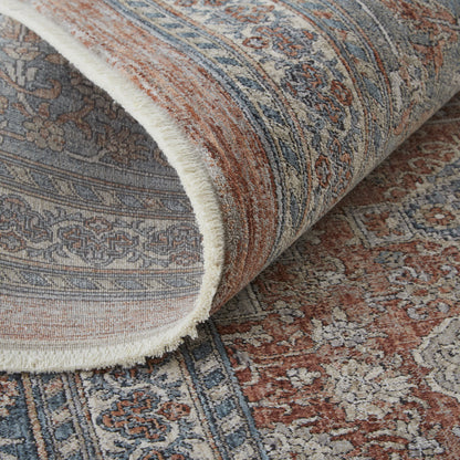 5 x 7 Blue & Red Oriental Power Loom Rug With Fringe