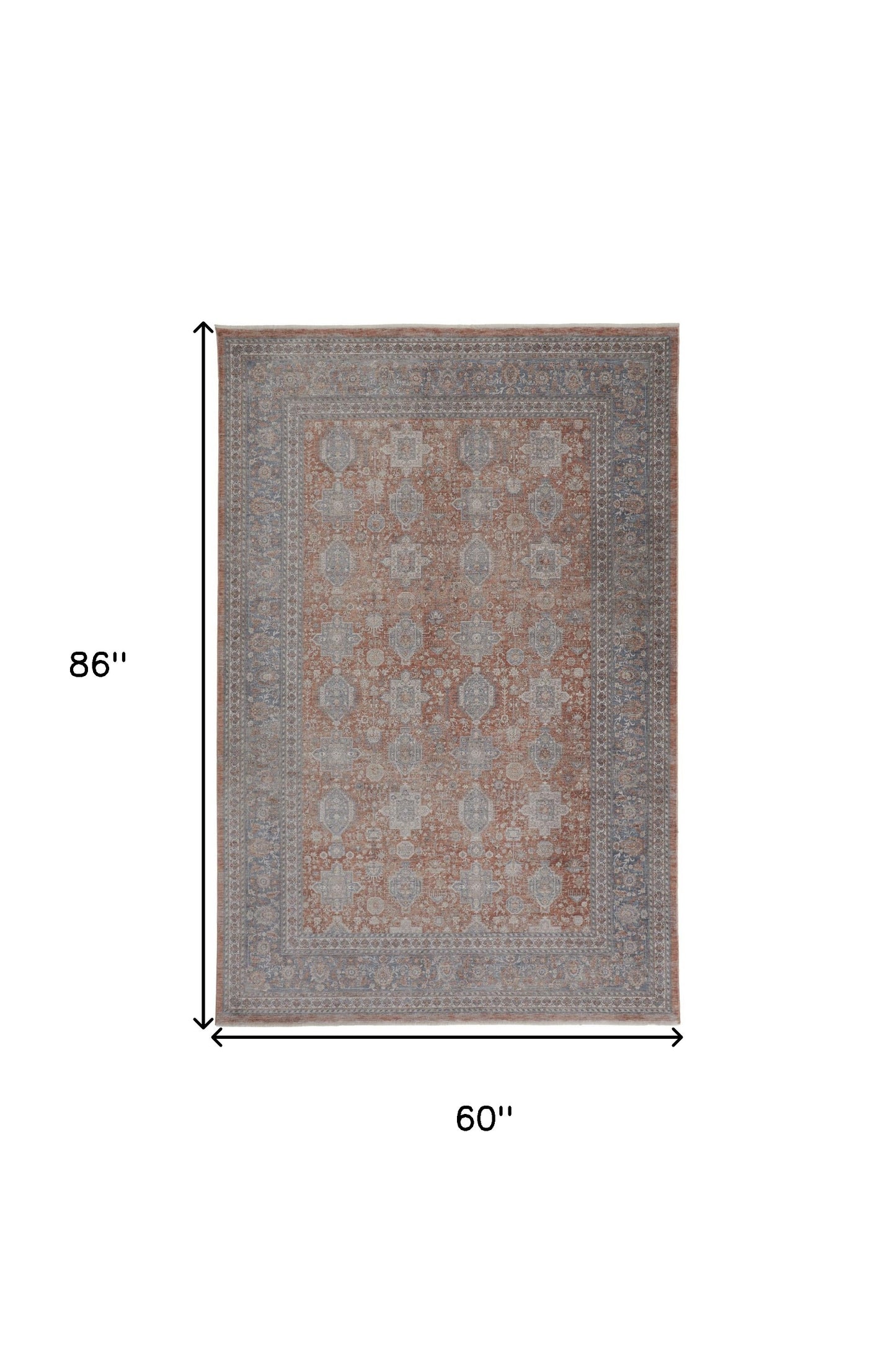 5 x 7 Blue & Red Oriental Power Loom Rug With Fringe