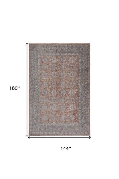 12 x 15 Blue & Red Oriental Power Loom Rug With Fringe