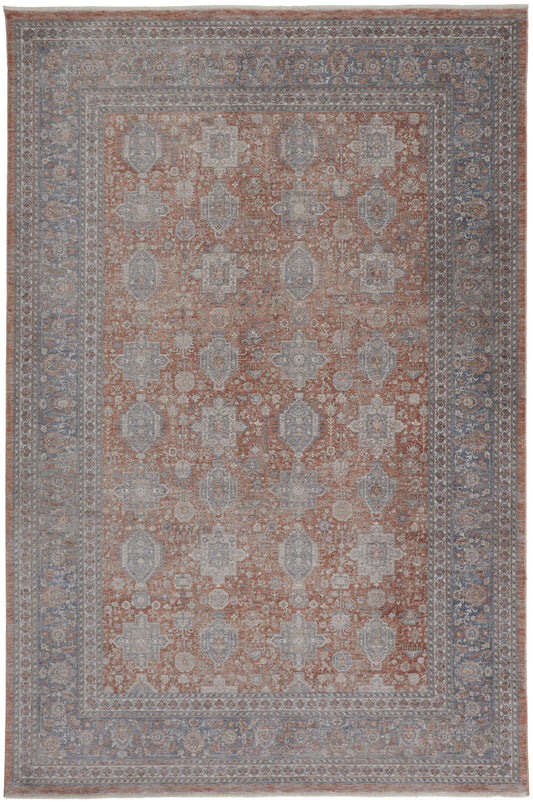 12 x 15 Blue & Red Oriental Power Loom Rug With Fringe
