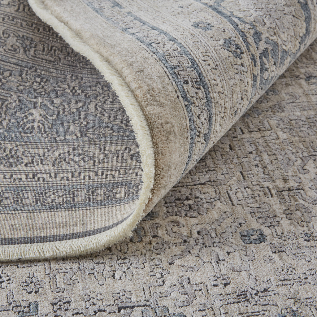 12 x 15 Gray Blue & Taupe Oriental Power Loom Rug With Fringe