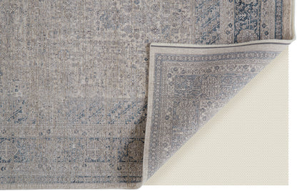 12 x 15 Gray Blue & Taupe Oriental Power Loom Rug With Fringe