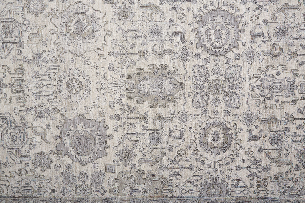 5 x 7 Gray & Ivory Oriental Power Loom Rug With Fringe