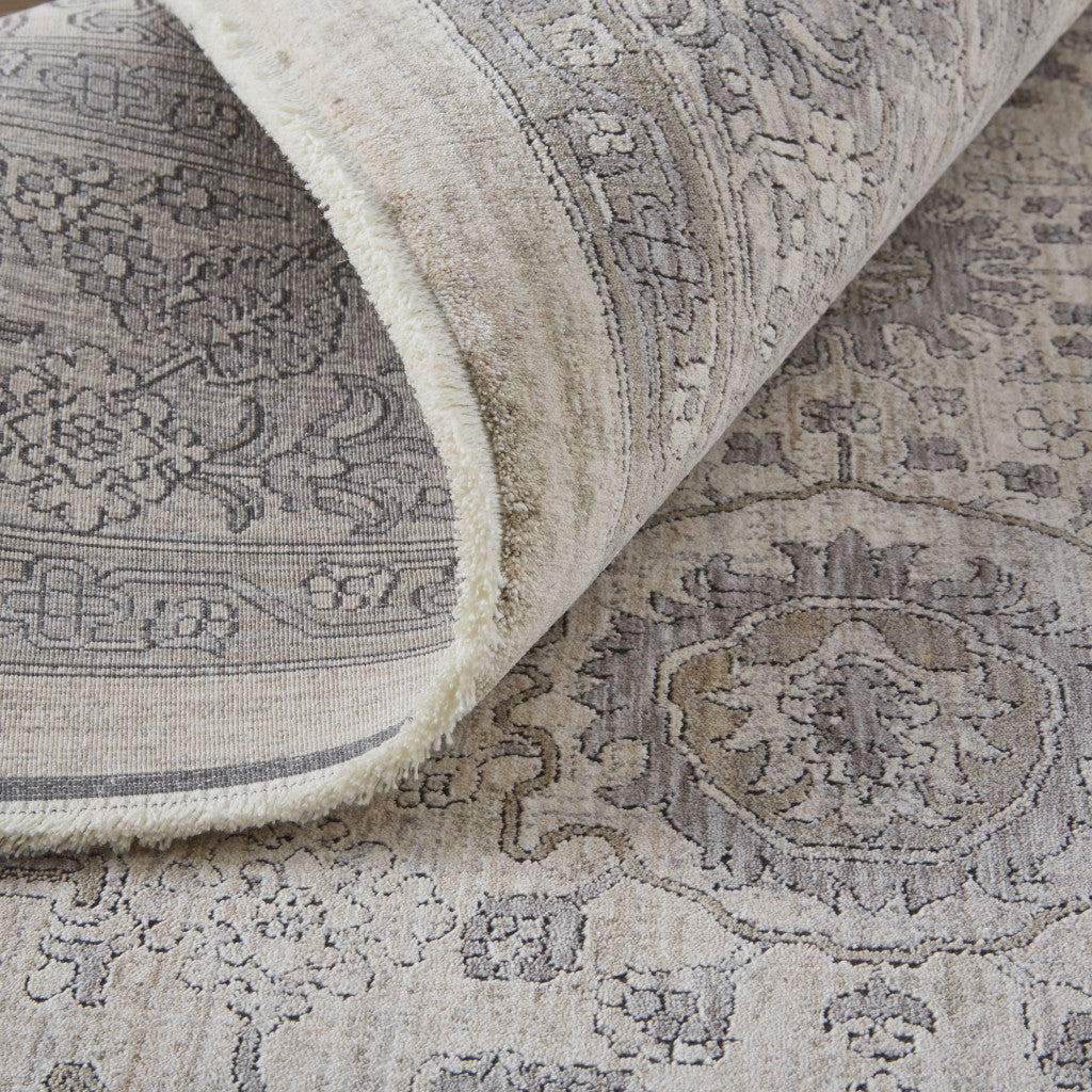 5 x 7 Gray & Ivory Oriental Power Loom Rug With Fringe