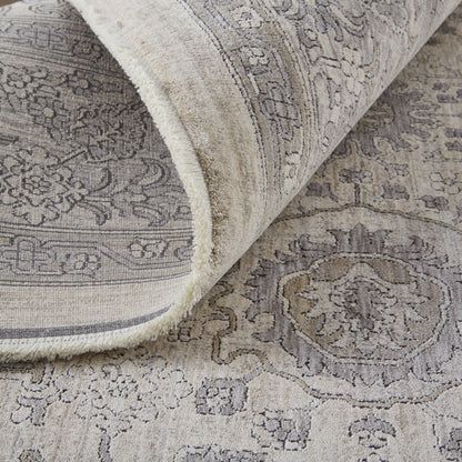 5 x 7 Gray & Ivory Oriental Power Loom Rug With Fringe