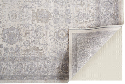 5 x 7 Gray & Ivory Oriental Power Loom Rug With Fringe