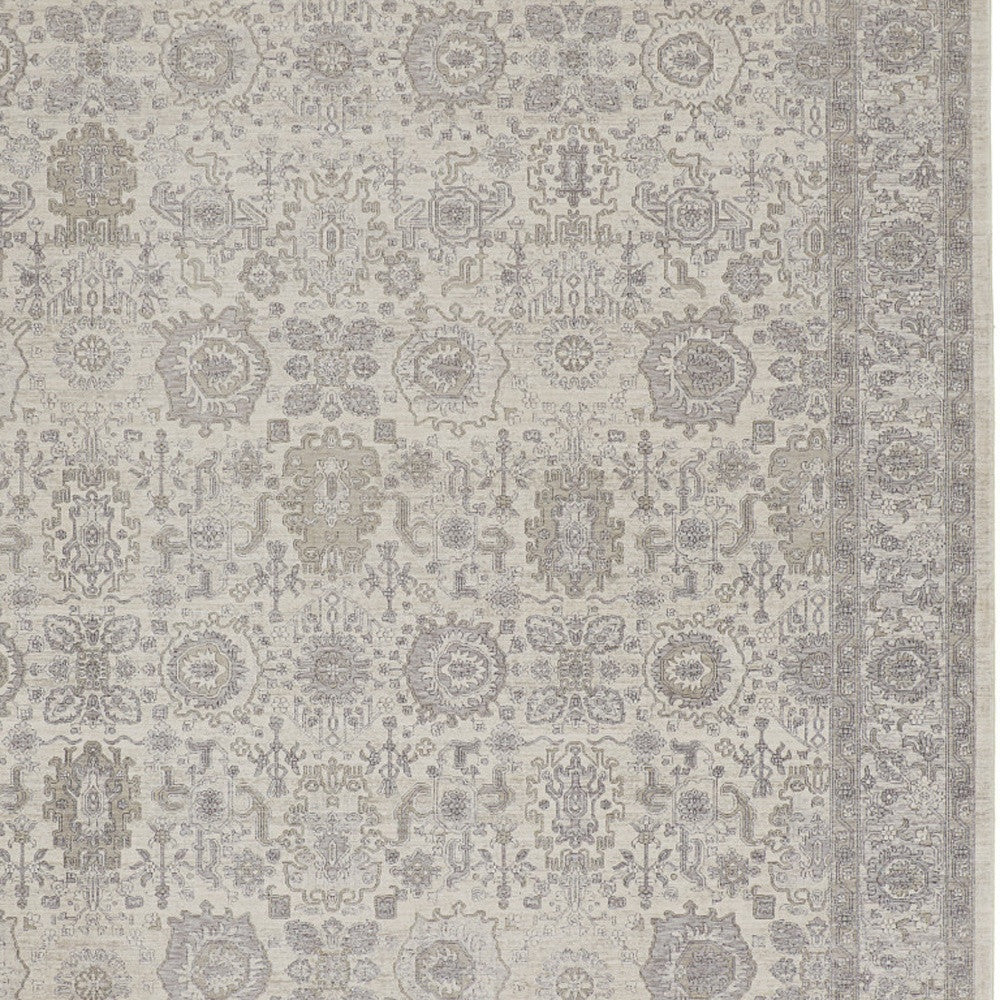 5 x 7 Gray & Ivory Oriental Power Loom Rug With Fringe
