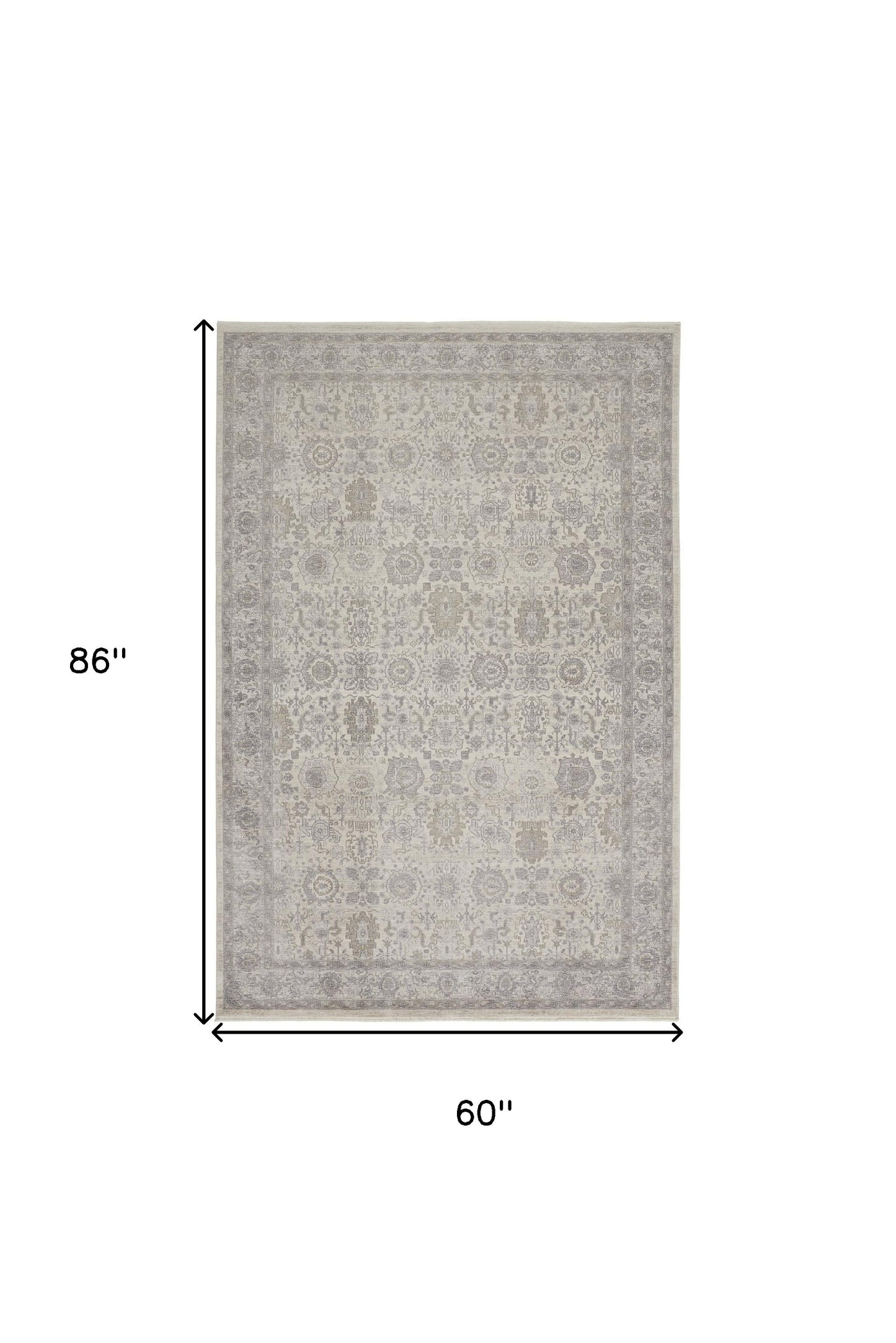 5 x 7 Gray & Ivory Oriental Power Loom Rug With Fringe