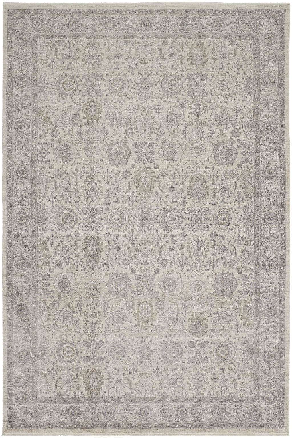 5 x 7 Gray & Ivory Oriental Power Loom Rug With Fringe
