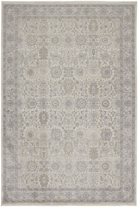 5 x 7 Gray & Ivory Oriental Power Loom Rug With Fringe