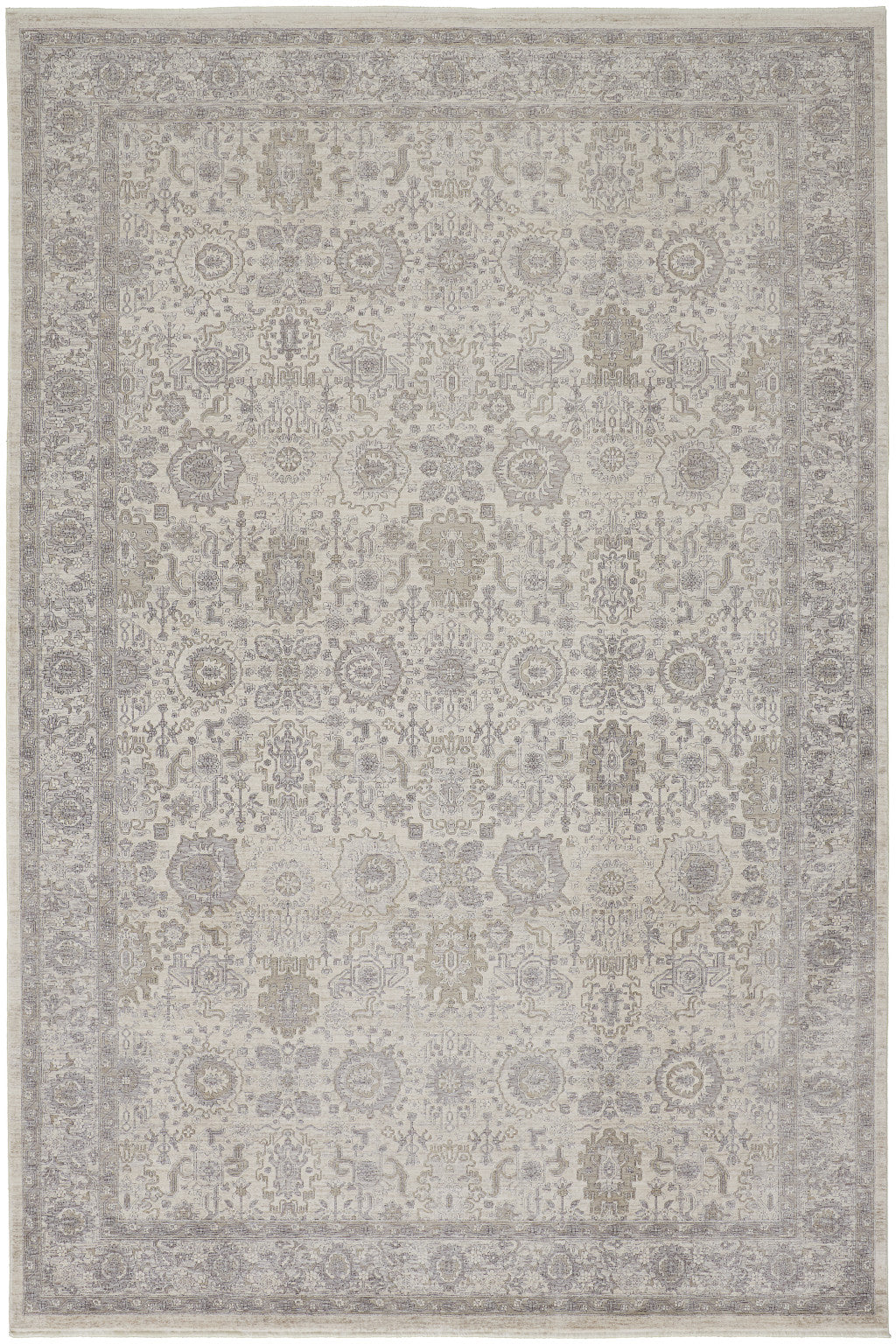 5 x 7 Gray & Ivory Oriental Power Loom Rug With Fringe