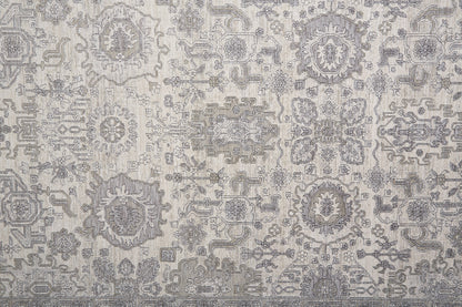 8 x 10 Gray & Ivory Oriental Power Loom Rug With Fringe
