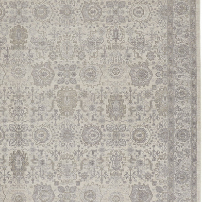 8 x 10 Gray & Ivory Oriental Power Loom Rug With Fringe