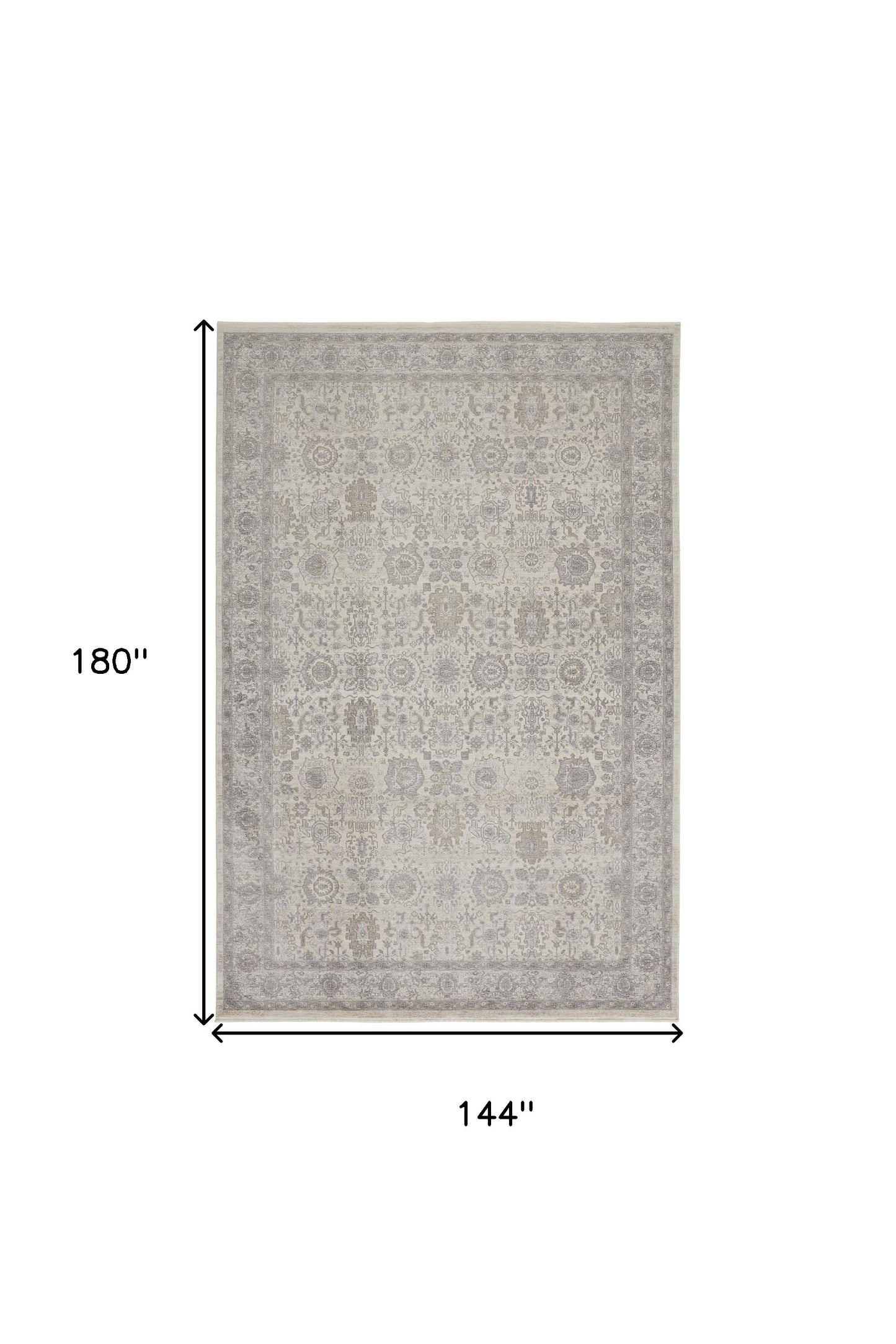 12 x 15 Gray & Ivory Oriental Power Loom Rug With Fringe